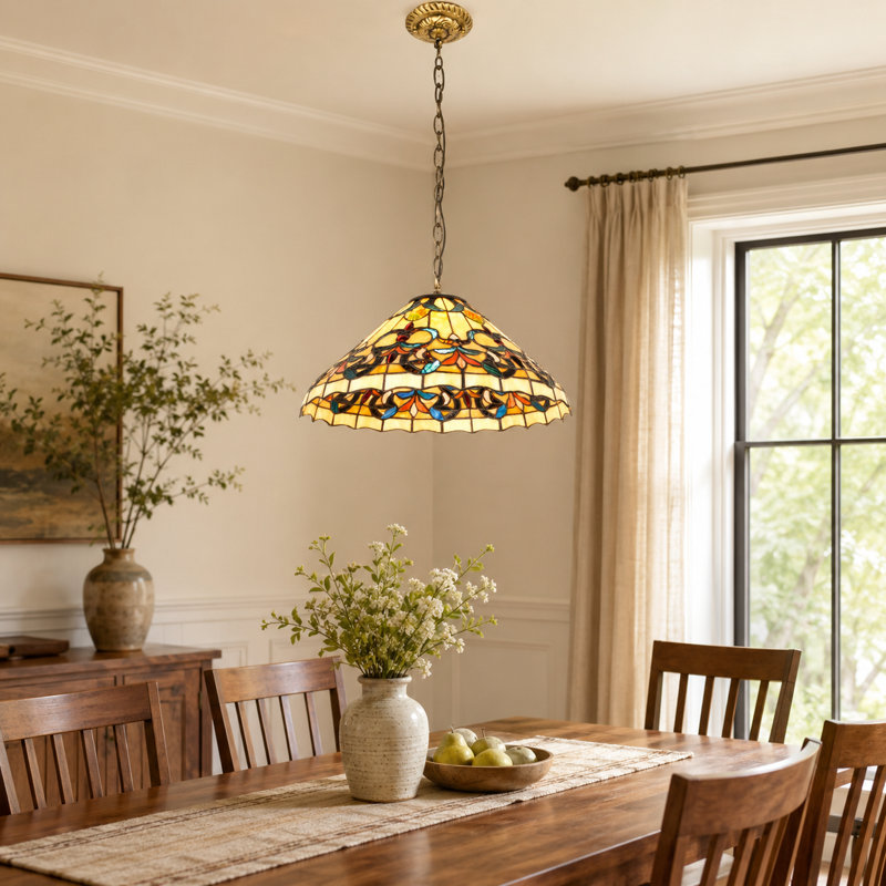 George Oliver 15.7-Inch Tiffany Style Stained Glass Pendant Light